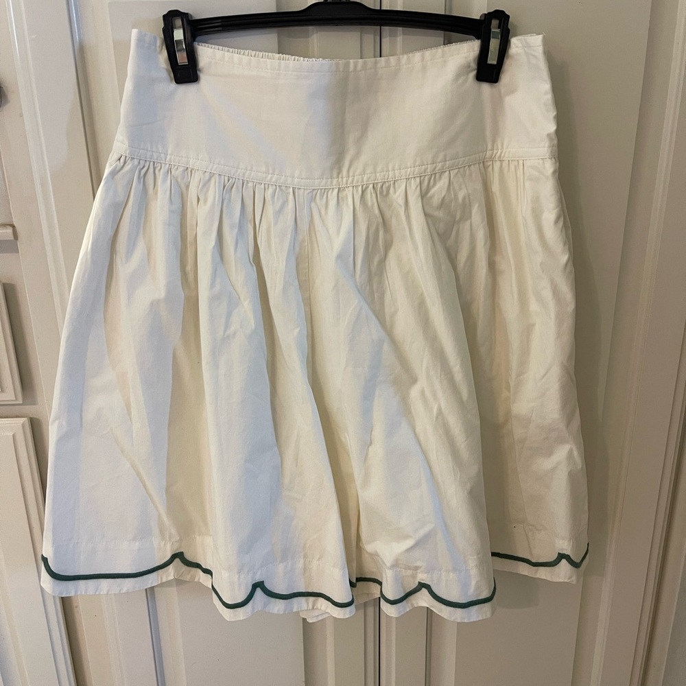 Off-White Long Skirty Shorts with Green Trim